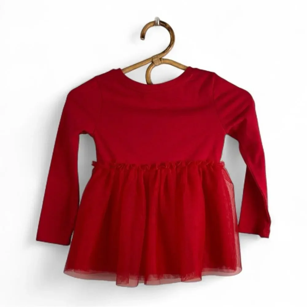 Cat & Jack Girls Red Long Sleeve Heart Graphic Tulle Dress size 5T